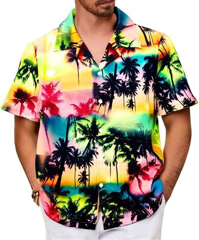 UNIQUEONE Men's Hawaiian Short Sleeve Button Down Tropical Floral Beach Vacation Shirt in Saudi Arabia