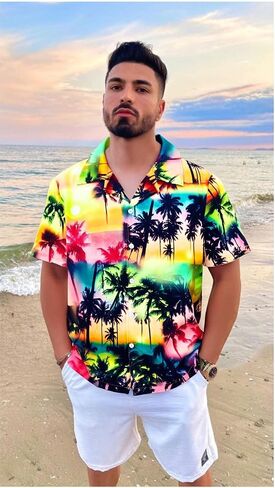 UNIQUEONE Men's Hawaiian Short Sleeve Button Down Tropical Floral Beach Vacation Shirt in Saudi Arabia