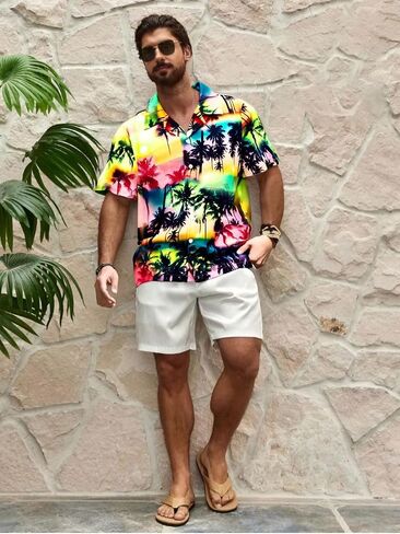 UNIQUEONE Men's Hawaiian Short Sleeve Button Down Tropical Floral Beach Vacation Shirt in Saudi Arabia