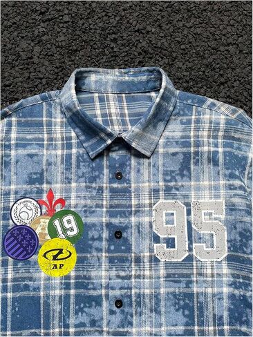 Verdusa Men's Hip Hop Colorblock Plaid Button Down Shirts Drop Shoulder Loose Tops Streetwear in Saudi Arabia