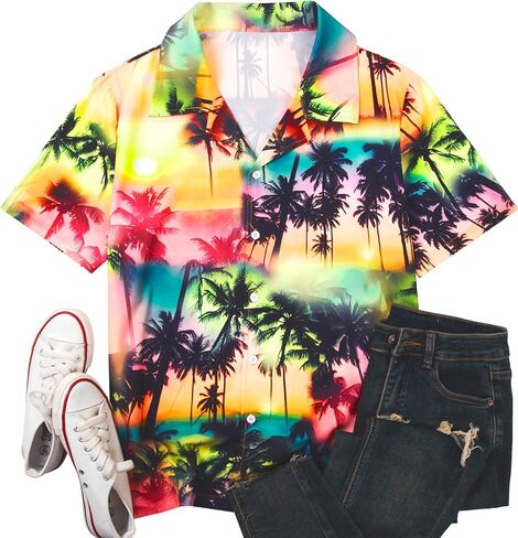 UNIQUEONE Men's Hawaiian Short Sleeve Button Down Tropical Floral Beach Vacation Shirt in Saudi Arabia