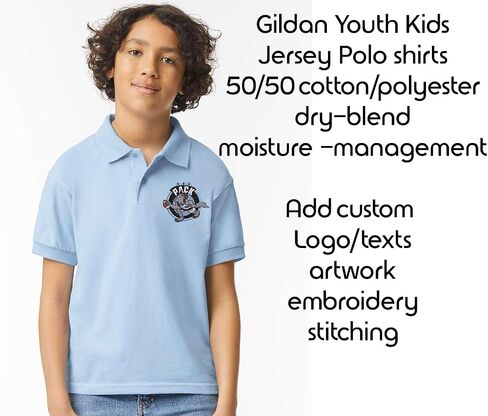 INK STITCH Youth Kids 8800b Gildan Custom Embroidery Add Logo Texts Jersey Polo Shirts in Kuwait