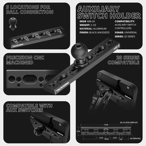 Tackform 8 Gang Auxiliary Switch Panel Controller Mount with 20mm Ball | Compatible with Auxbeam | 6061-T6 CNC Billet Aluminum | NOT Compatible with 1" / B Sized Systems in Saudi Arabia