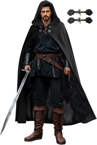 Unisex Medieval Hooded Cloak with Lining & Horn Button, Renaissance Viking Cape Robe for Halloween Costume Cosplay in Saudi Arabia