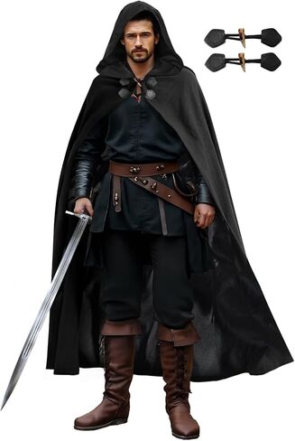 Unisex Medieval Hooded Cloak with Lining & Horn Button, Renaissance Viking Cape Robe for Halloween Costume Cosplay in Saudi Arabia