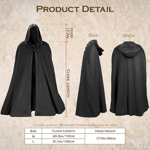 Unisex Medieval Hooded Cloak with Lining & Horn Button, Renaissance Viking Cape Robe for Halloween Costume Cosplay in Saudi Arabia