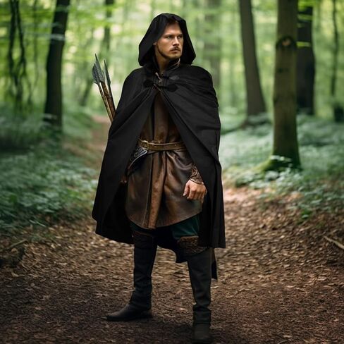Unisex Medieval Hooded Cloak with Lining & Horn Button, Renaissance Viking Cape Robe for Halloween Costume Cosplay in Saudi Arabia