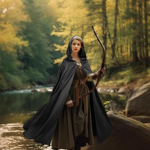 Unisex Medieval Hooded Cloak with Lining & Horn Button, Renaissance Viking Cape Robe for Halloween Costume Cosplay in Saudi Arabia