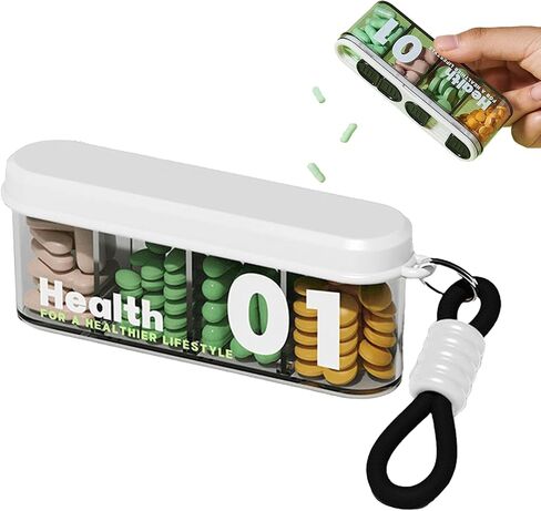 Portable Pill Dispenser with 4 Compartments, Travel Pill Bottle Organizer with Strong Seal，Anti-Mix Supplement Organizer，Pill Box Case with BPA-Free，Pill Container with Wide Opening Design in Kuwait