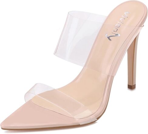 vivianly Clear Pointed Toe Heels Sandals Transparent Strap Stiletto High Heels Slip on Mules for Women in Saudi Arabia