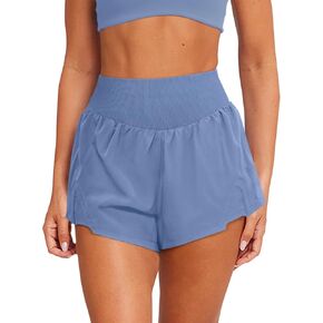 LASLULU Women's Ribbed High Waisted Gym Shorts Tummy Control Biker Workout Running Tennis Shorts with Zipper Pockets in Kuwait