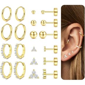 Jerywe Surgical Steel Steel Back Procks Hypoallergenic 14k Mold Plated Accorings for Women Trendy Strendy Small Adt Condring roping stud stud stud stud string helix conch tragus Jewelry in Kuwait
