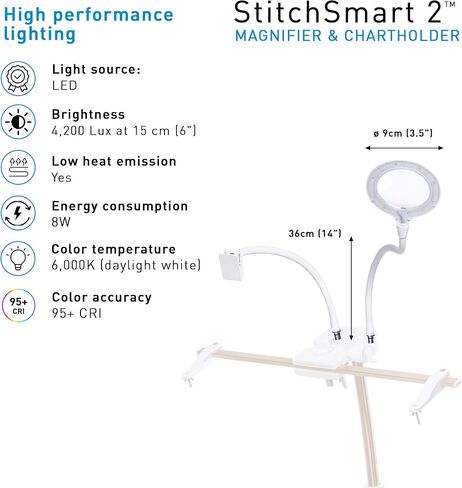 Daylight Company Stitchsmart Stand, Adjustable Embroidery Hoop Stand, Rotated Cross Stitch Stand, Hoop Holder, Hands Free Needlework Stand for Art Craft Sewing Projects,White in Saudi Arabia