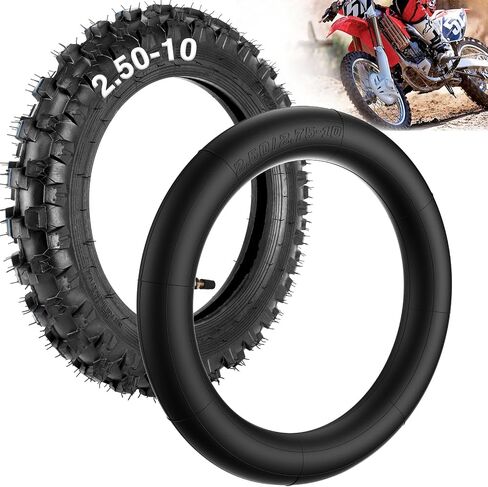مجموعة إطارات للطرق الوعرة والأنابيب الداخلية مقاس 2.5-10 بوصة - إطار دراجة ترابية مقاس 2.50-10 مع حافة 10 بوصة وأنبوب داخلي للدراجة الترابية مقاس 2.5/2.75-10 مناسب لإطارات الدراجة الترابية Honda CRF50/XR50 وYamaha PW50 وSuzuki DRZ70/JR50، 2 مجموعة in Kuwait