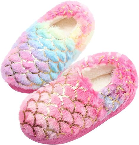 Girls Mermaid Princess Plush Slippers, Non-Slip Cozy House Slippers Memory Foam Fuzzy Shoes for Girls Bedroom Indoor Outdoor in Saudi Arabia