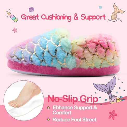Girls Mermaid Princess Plush Slippers, Non-Slip Cozy House Slippers Memory Foam Fuzzy Shoes for Girls Bedroom Indoor Outdoor in Saudi Arabia