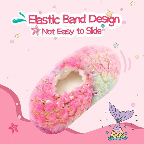 Girls Mermaid Princess Plush Slippers, Non-Slip Cozy House Slippers Memory Foam Fuzzy Shoes for Girls Bedroom Indoor Outdoor in Saudi Arabia
