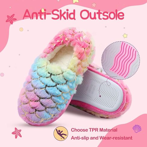 Girls Mermaid Princess Plush Slippers, Non-Slip Cozy House Slippers Memory Foam Fuzzy Shoes for Girls Bedroom Indoor Outdoor in Saudi Arabia