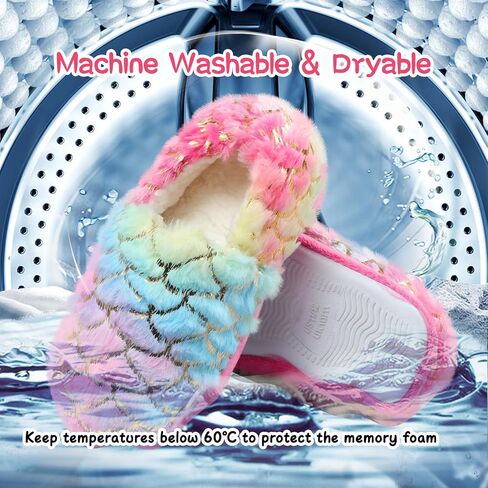 Girls Mermaid Princess Plush Slippers, Non-Slip Cozy House Slippers Memory Foam Fuzzy Shoes for Girls Bedroom Indoor Outdoor in Saudi Arabia