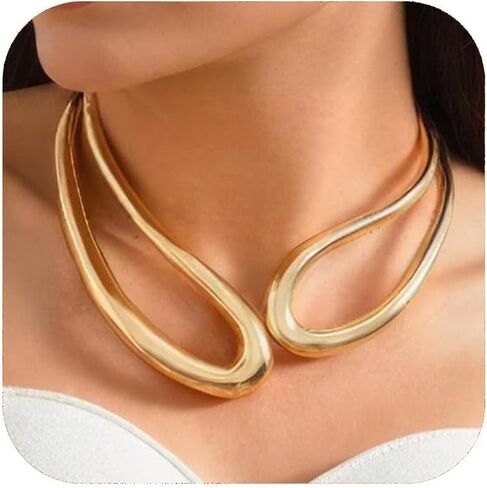 Gold Collar Necklace For Women Choker Collar Necklace Gold Cuff Necklaces Heavy Statement Necklaces Jewelry in Kuwait
