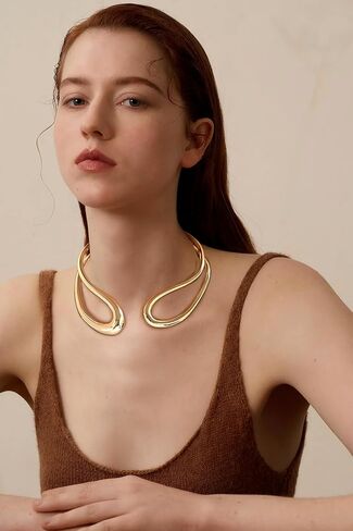 Gold Collar Necklace For Women Choker Collar Necklace Gold Cuff Necklaces Heavy Statement Necklaces Jewelry in Kuwait