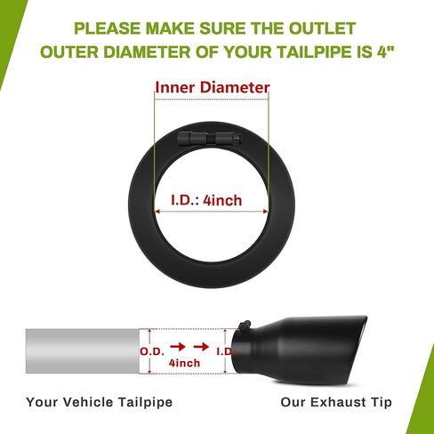 Autosaver88 4 بوصة طرف العادم الأسود مدخل ، 4 "مدخل 6" مخرج 12 "الطول الكلي للمسحوق الأسود المغلفة الطرف العادم من الفولاذ المقاوم للصدأ من الفولاذ المقاوم للصدأ لمدة 4" قطره الخارجي ، حافة مدفوقة ، بولت على in Saudi Arabia