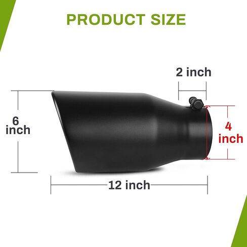 Autosaver88 4 بوصة طرف العادم الأسود مدخل ، 4 "مدخل 6" مخرج 12 "الطول الكلي للمسحوق الأسود المغلفة الطرف العادم من الفولاذ المقاوم للصدأ من الفولاذ المقاوم للصدأ لمدة 4" قطره الخارجي ، حافة مدفوقة ، بولت على in Saudi Arabia