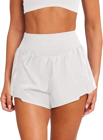 LASLULU Women's Ribbed High Waisted Gym Shorts Tummy Control Biker Workout Running Tennis Shorts with Zipper Pockets in Kuwait