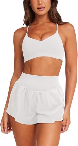 LASLULU Women's Ribbed High Waisted Gym Shorts Tummy Control Biker Workout Running Tennis Shorts with Zipper Pockets in Kuwait