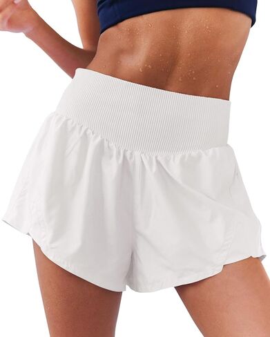 LASLULU Women's Ribbed High Waisted Gym Shorts Tummy Control Biker Workout Running Tennis Shorts with Zipper Pockets in Kuwait