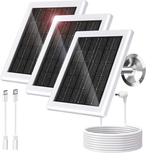 Ring Solar Panel Charger, 5W Solar Panel for Security Camera, Compatible for Ring Camera with Battery, Waterproof Solar Panel with Type-C, Micro USB and DC Port Cable for Most Cameras(White,1 Pack) in Kuwait