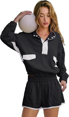 Nirovien Womens 2 Piece Workout Sets Two Piece Outfits Activewear Gym Sets Pullover Sweatshirt And Shorts Set in Saudi Arabia