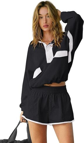 Nirovien Womens 2 Piece Workout Sets Two Piece Outfits Activewear Gym Sets Pullover Sweatshirt And Shorts Set in Saudi Arabia