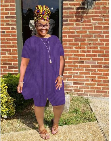 YeGine Women Plus Size 2 Piece Outfits Casual Short Sleeve Tunic Tops Shorts Sets Oversized Summer Sweat Suits Tracksuit in Saudi Arabia