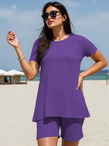 YeGine Women Plus Size 2 Piece Outfits Casual Short Sleeve Tunic Tops Shorts Sets Oversized Summer Sweat Suits Tracksuit in Saudi Arabia