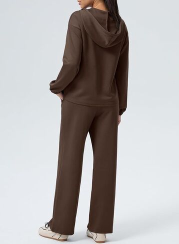 aleumdr women 2 قطعة تعرق غير رسمية طويلة الأكمام نصف zip hoodies والساقين عريضة التعرق مع جيوب in Saudi Arabia