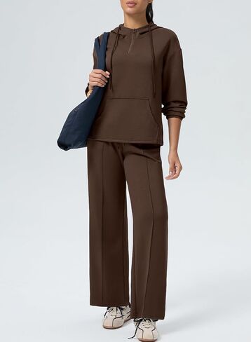 aleumdr women 2 قطعة تعرق غير رسمية طويلة الأكمام نصف zip hoodies والساقين عريضة التعرق مع جيوب in Saudi Arabia