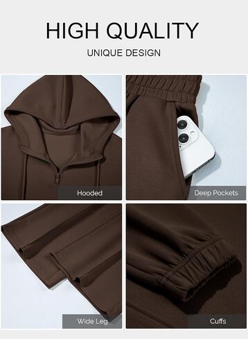 aleumdr women 2 قطعة تعرق غير رسمية طويلة الأكمام نصف zip hoodies والساقين عريضة التعرق مع جيوب in Saudi Arabia