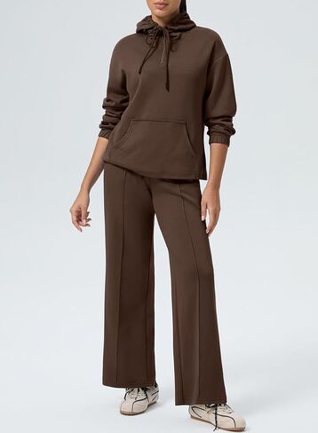 aleumdr women 2 قطعة تعرق غير رسمية طويلة الأكمام نصف zip hoodies والساقين عريضة التعرق مع جيوب in Saudi Arabia