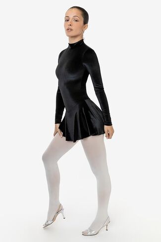 VVT410 Velvet Long Sleeve Mockneck Skirted Leotard, Shiny Stretch Velvet, Made in USA in Kuwait