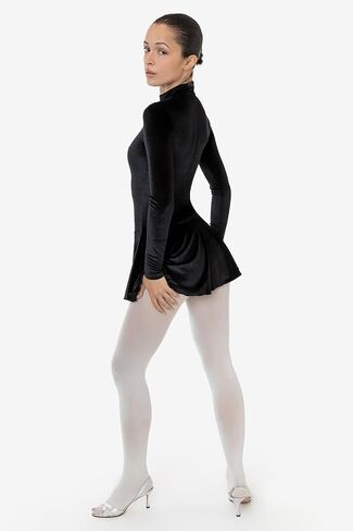 VVT410 Velvet Long Sleeve Mockneck Skirted Leotard, Shiny Stretch Velvet, Made in USA in Kuwait