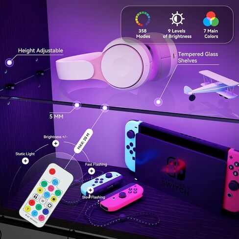 أرفف ألعاب ELECWISH العائمة للجدار، رف أنابيب خشبي مقاس 34 بوصة مع رف زجاجي قابل للتعديل، رف رف عرض للكتب مع 6 خطافات على شكل حرف S لغرفة المعيشة والمطبخ وبار القهوة باللون الأسود in Kuwait