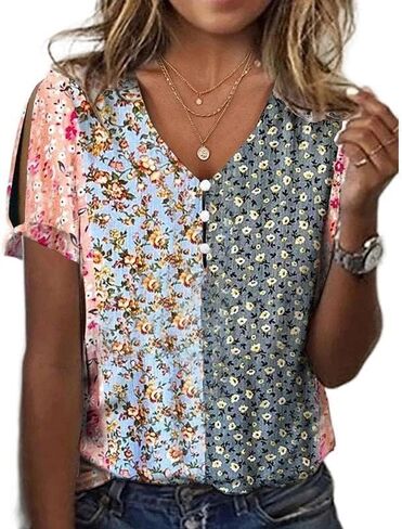 ETCYY NEW Womens Summer Tunic Tops 2025 Short Sleeve Cold Shoulder Shirts Dressy Casual Blouses in Saudi Arabia