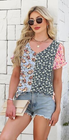 ETCYY NEW Womens Summer Tunic Tops 2025 Short Sleeve Cold Shoulder Shirts Dressy Casual Blouses in Saudi Arabia