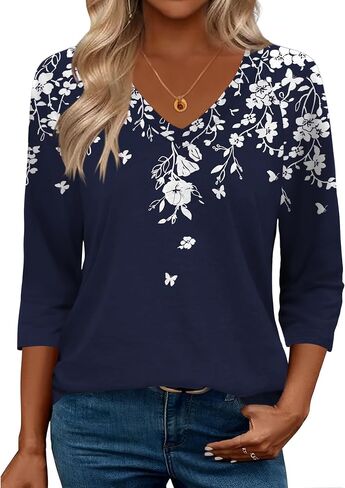 Zeagoo 3/4 Length Sleeve Womens Tops Casual V Neck Shirts Soft Basic Tees Business Work Blouses in Saudi Arabia