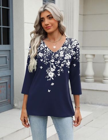 Zeagoo 3/4 Length Sleeve Womens Tops Casual V Neck Shirts Soft Basic Tees Business Work Blouses in Saudi Arabia