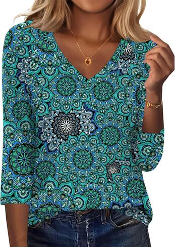Zeagoo 3/4 Length Sleeve Womens Tops Casual V Neck Shirts Soft Basic Tees Business Work Blouses in Saudi Arabia