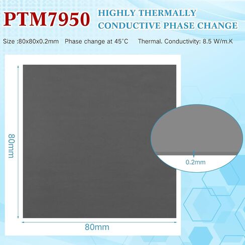 Nuanchu 40 x 80 x 0.2mm Gpu Thermal Pad Ptm7950 Phase Change Thermal Pad 8.5 Watt per Meter per Kelvin Conductive Silicone Grease CPU Thermal Paste for for Laptop Gpu, Game Machine in Saudi Arabia