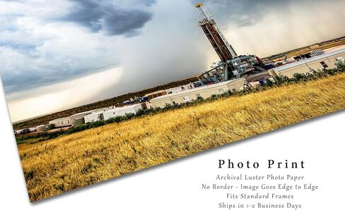 تصوير منصة النفط ، طباعة (غير مؤطر) صورة للحفر Derrick و Storm in Oklahoma Oil and Gas Wall Art Decor (11 × 14 ") in Saudi Arabia