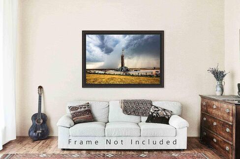 تصوير منصة النفط ، طباعة (غير مؤطر) صورة للحفر Derrick و Storm in Oklahoma Oil and Gas Wall Art Decor (11 × 14 ") in Saudi Arabia